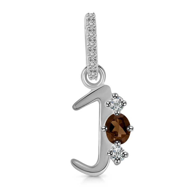 Smoky & White Topaz Alphabet J Pendant SMY-RDA-88.