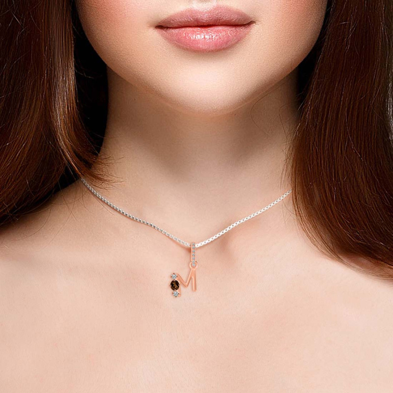 Smoky & White Topaz Alphabet M Pendant SMY-RDA-91.