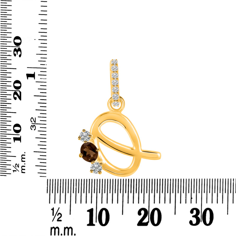 Smoky & White Topaz Alphabet Q Pendant SMY-RDA-95.