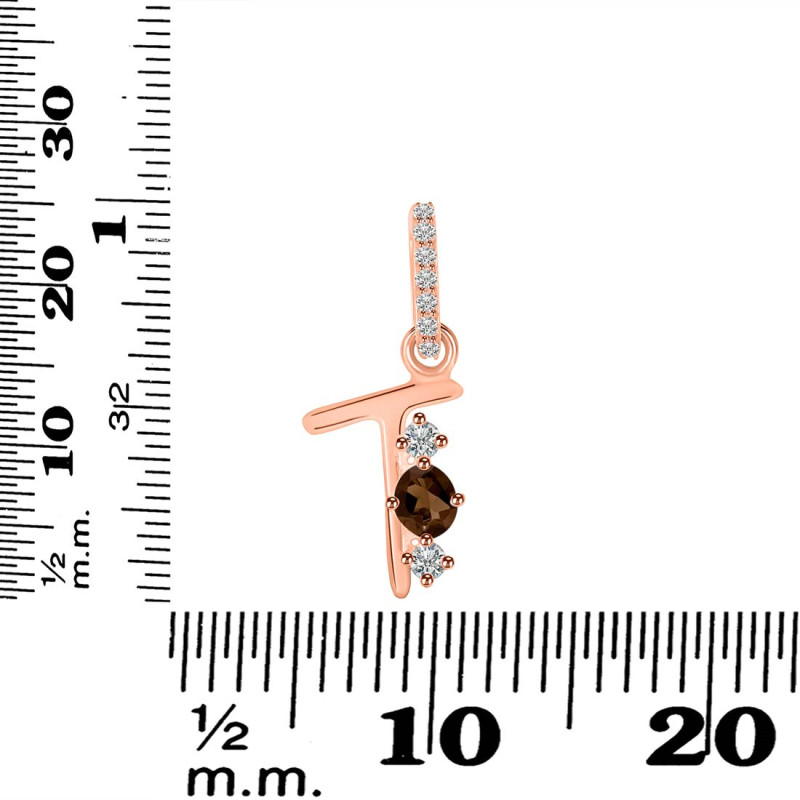 Smoky & White Topaz Alphabet T Pendant SMY-RDA-98.