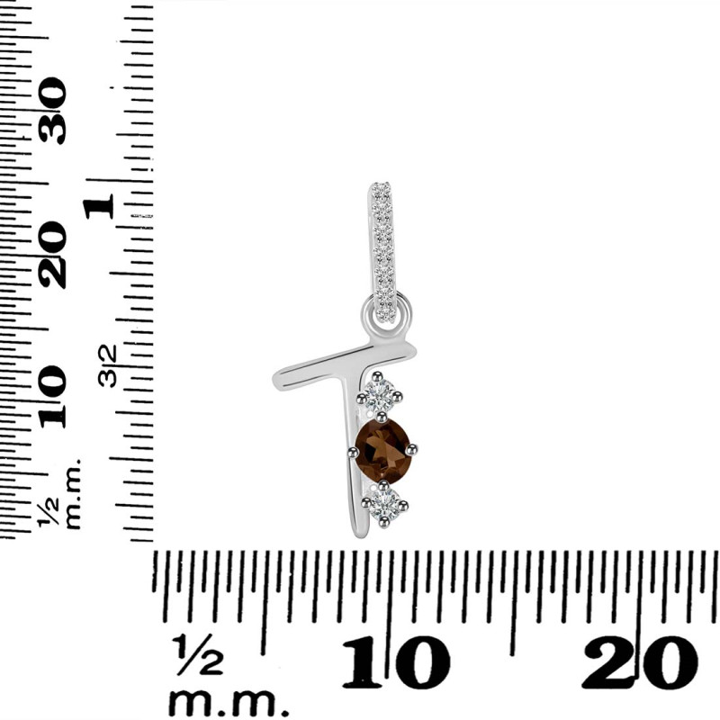 Smoky & White Topaz Alphabet T Pendant SMY-RDA-98.
