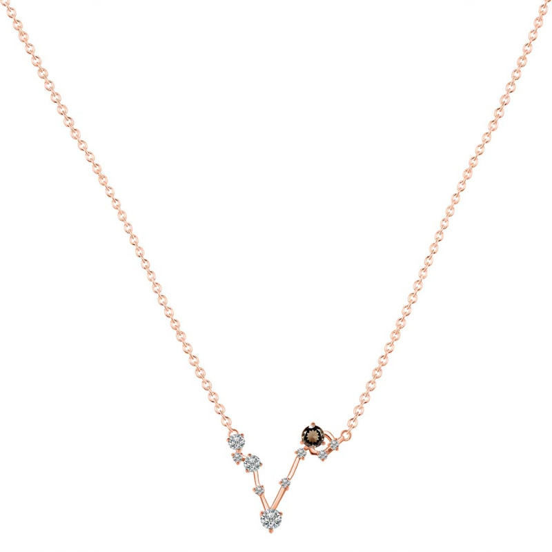 Pisces Zodiac Star Constellation Smoky & White Topaz Necklace SMY-RDN-387.