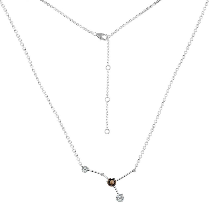 cancer Zodiac Star Constellation Smoky & White Topaz Necklace