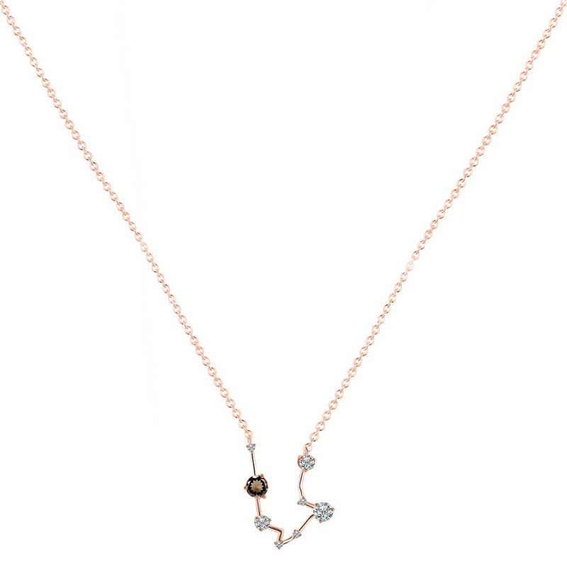 Aquarius Zodiac Star Constellation Smoky & White Topaz Necklace SMY-RDN-487.