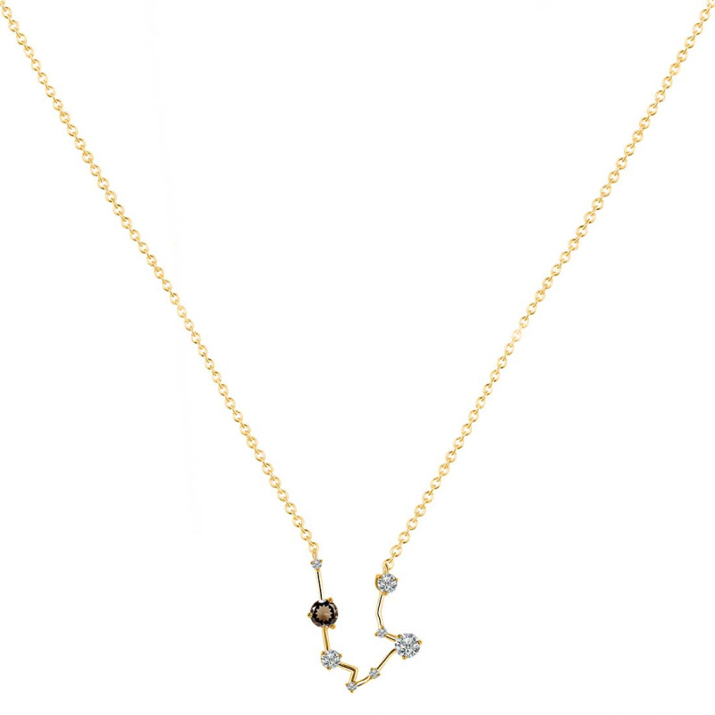 Aquarius Zodiac Star Constellation Smoky & White Topaz Necklace SMY-RDN-487.