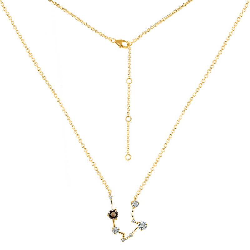 Aquarius Zodiac Star Constellation Smoky & White Topaz Necklace SMY-RDN-487.