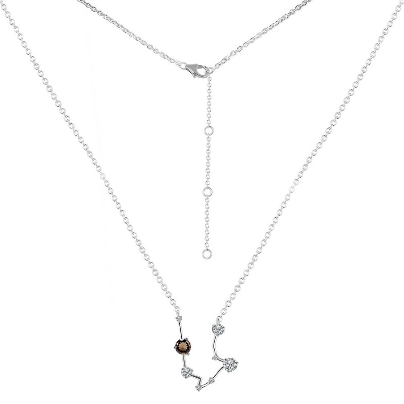 Aquarius Zodiac Star Constellation Smoky & White Topaz Necklace
