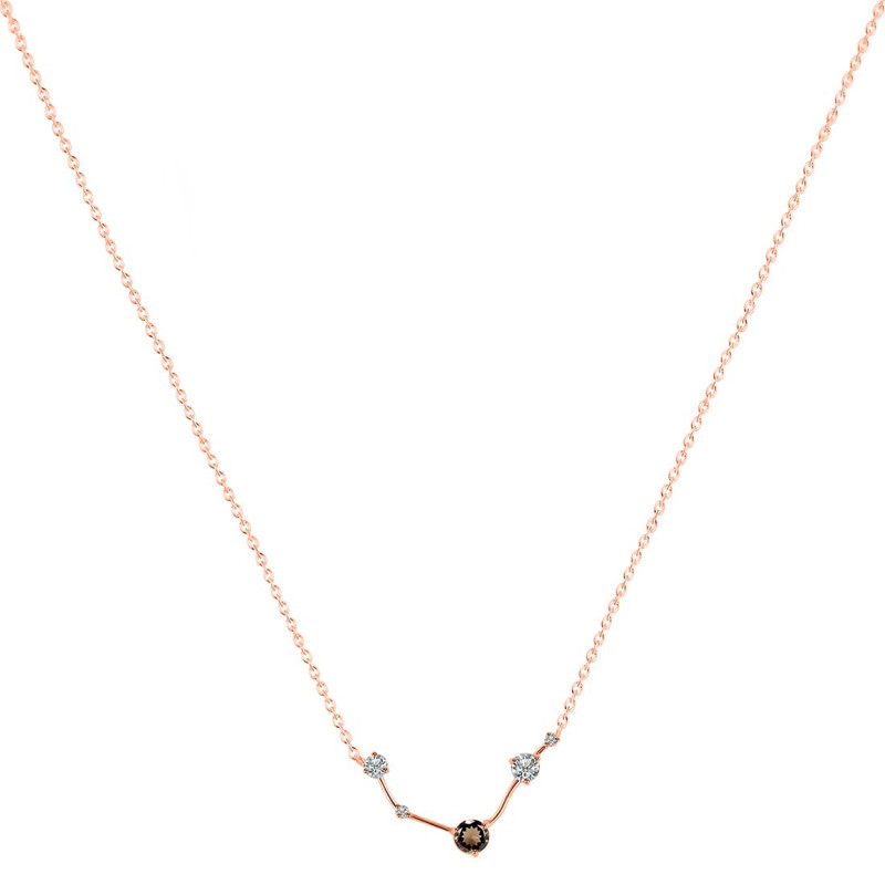 Aries Zodiac Star Constellation Smoky & White Topaz Necklace SMY-RDN-488.