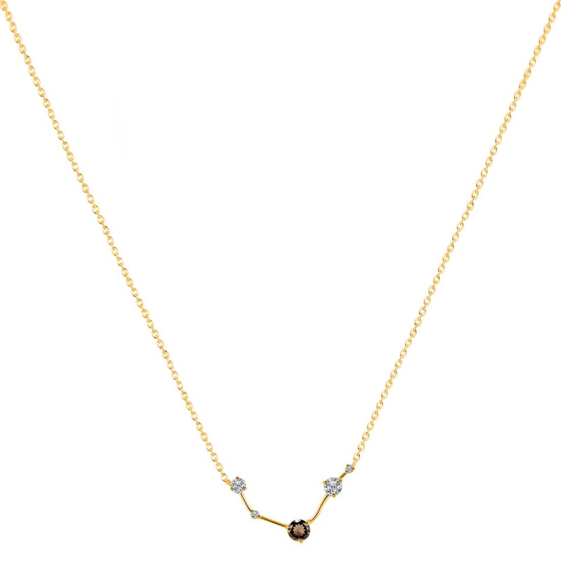 Aries Zodiac Star Constellation Smoky & White Topaz Necklace SMY-RDN-488.