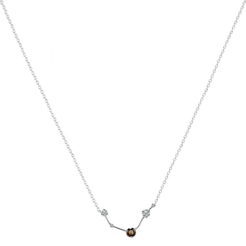 Aries Zodiac Star Constellation Smoky & White Topaz Necklace SMY-RDN-488.