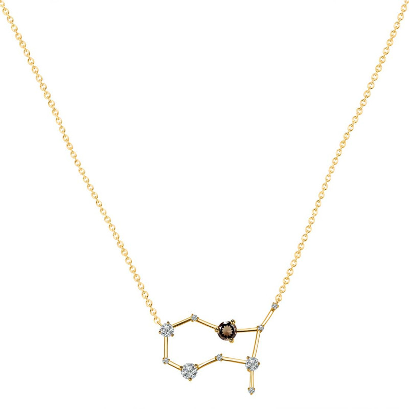 Gemini Zodiac Star Constellation Smoky & White Topaz Necklace SMY-RDN-490.