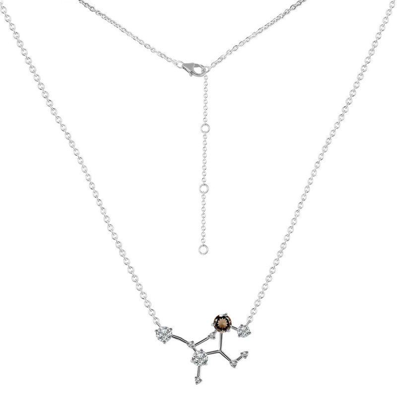 Virgo Zodiac Star Constellation Smoky & White Topaz Necklace