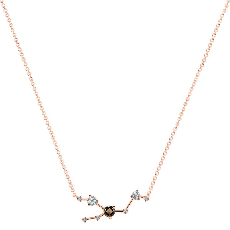 Taurus Zodiac Star Constellation Smoky & White Topaz Necklace SMY-RDN-492.