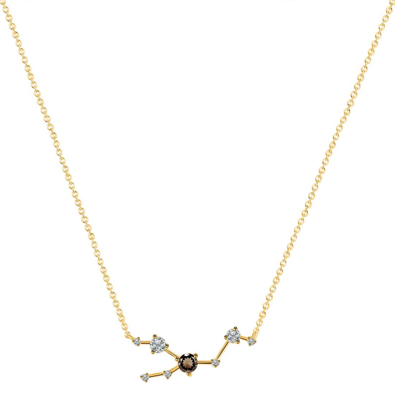 Taurus Zodiac Star Constellation Smoky & White Topaz Necklace SMY-RDN-492.