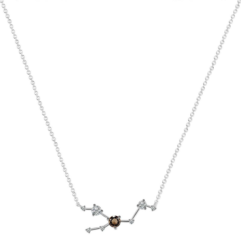 Taurus Zodiac Star Constellation Smoky & White Topaz Necklace SMY-RDN-492.