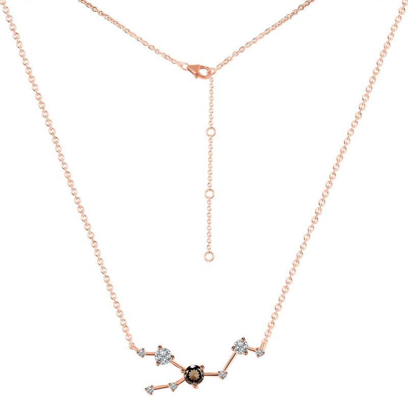 Taurus Zodiac Star Constellation Smoky & White Topaz Necklace SMY-RDN-492.