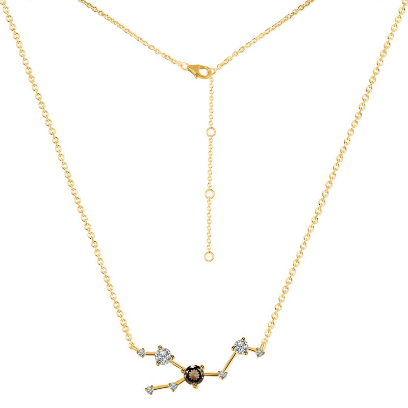 Taurus Zodiac Star Constellation Smoky & White Topaz Necklace SMY-RDN-492.