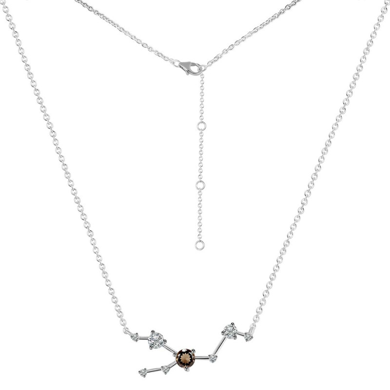 Taurus Zodiac Star Constellation Smoky & White Topaz Necklace