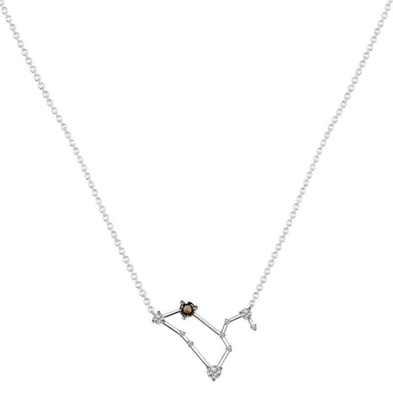 Leo Zodiac Star Constellation Smoky & White Topaz Necklace SMY-RDN-493.