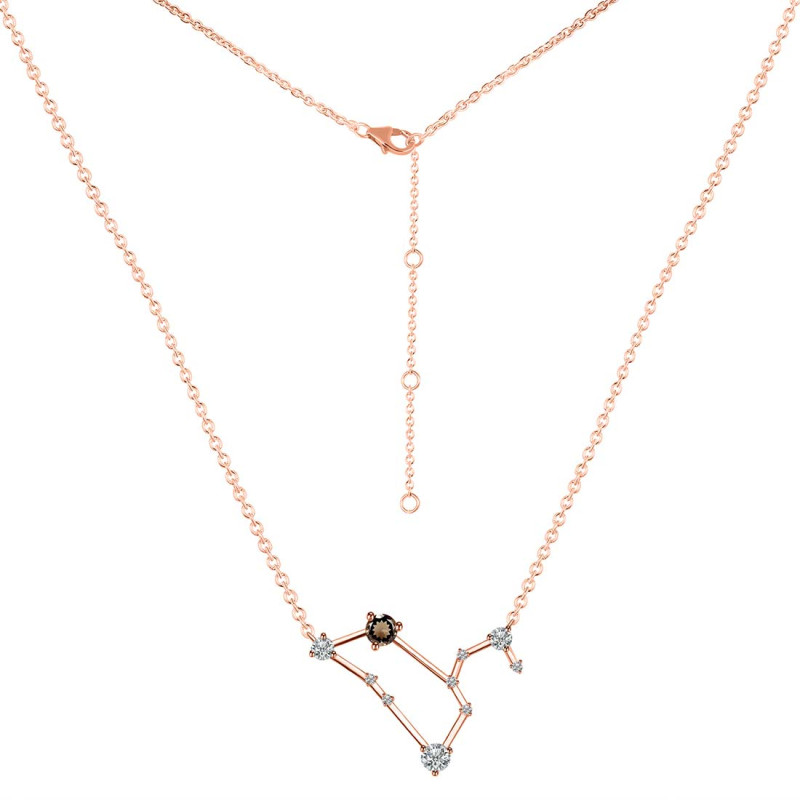 Leo Zodiac Star Constellation Smoky & White Topaz Necklace SMY-RDN-493.