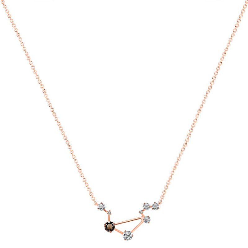 Libra Zodiac Star Constellation Smoky & White Topaz Necklace SMY-RDN-494.