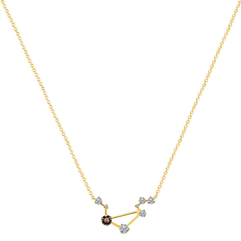 Libra Zodiac Star Constellation Smoky & White Topaz Necklace SMY-RDN-494.