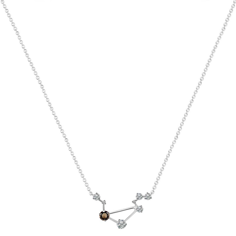 Libra Zodiac Star Constellation Smoky & White Topaz Necklace SMY-RDN-494.