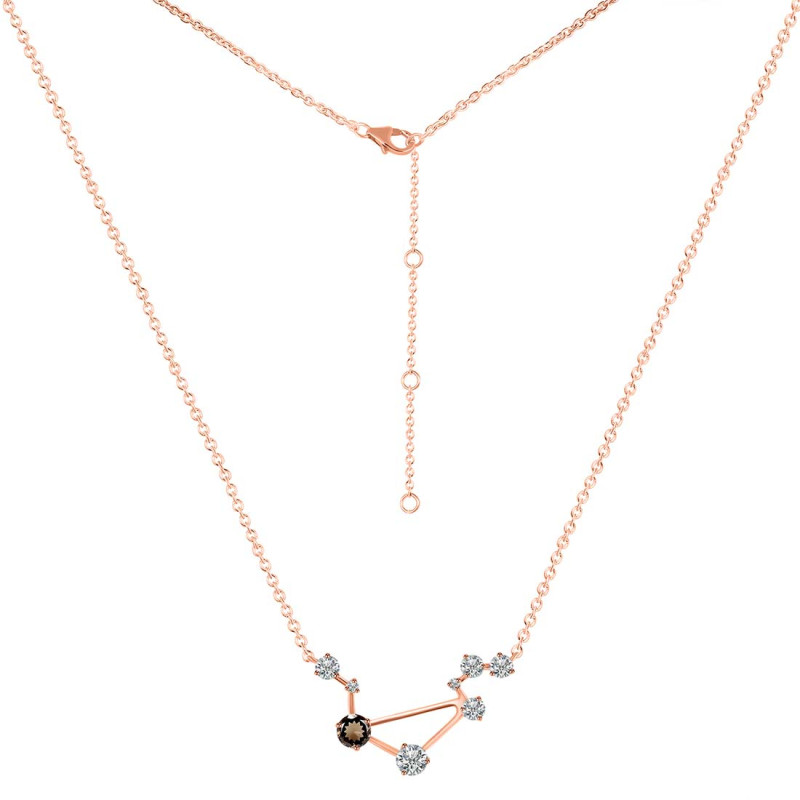 Libra Zodiac Star Constellation Smoky & White Topaz Necklace SMY-RDN-494.