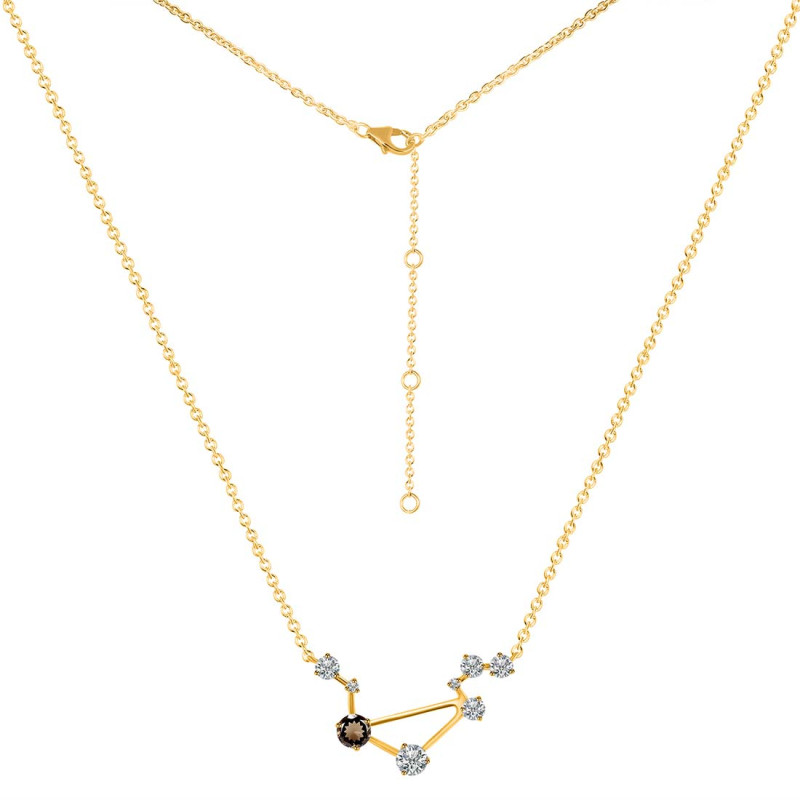 Libra Zodiac Star Constellation Smoky & White Topaz Necklace SMY-RDN-494.