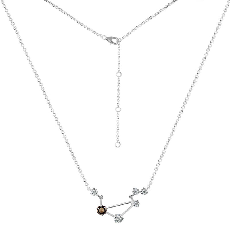 Libra Zodiac Star Constellation Smoky & White Topaz Necklace