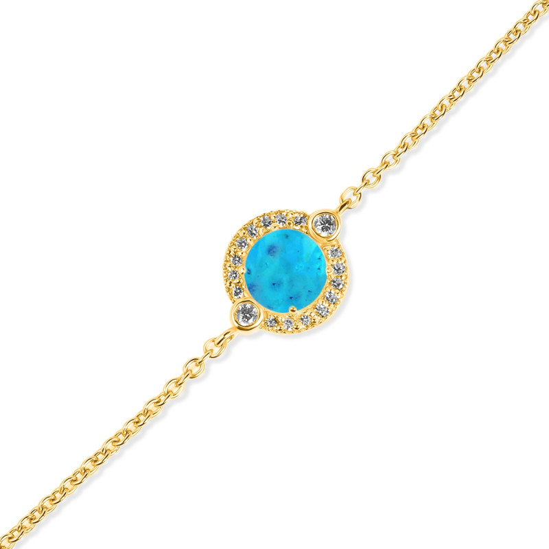 Turquoise & White Topaz Bracelet With Adjustable Camera Lock TRQ-RDB-65.