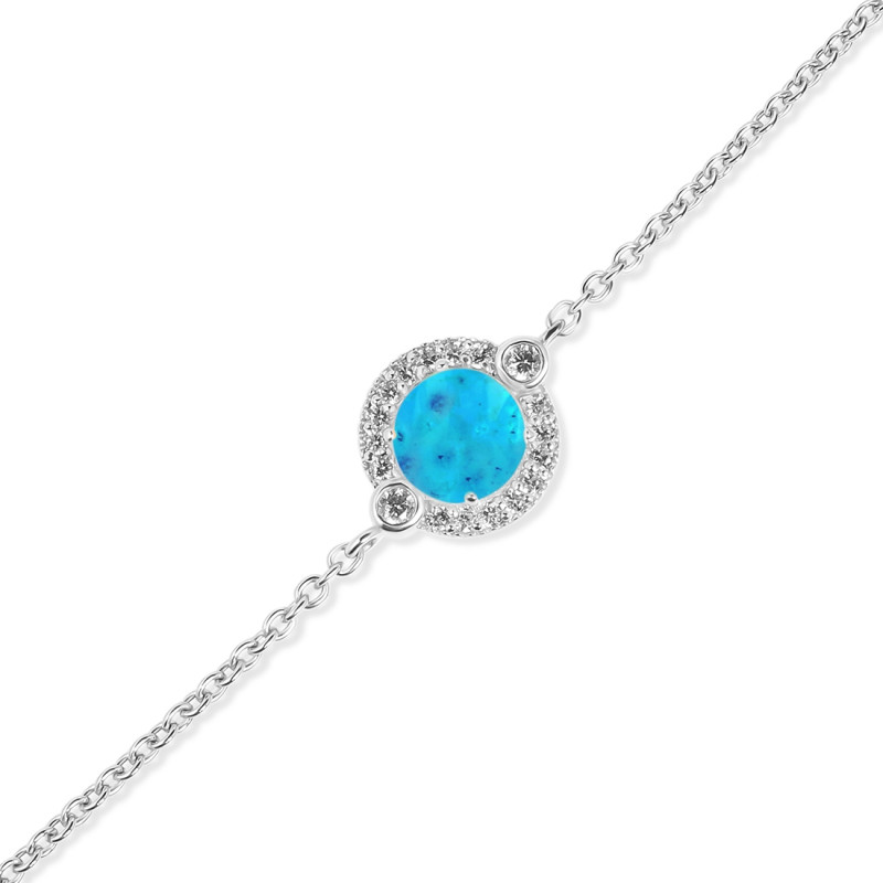 Turquoise & White Topaz Bracelet With Adjustable Camera Lock