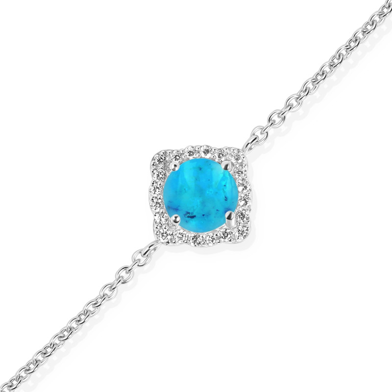 Turquoise & White Topaz Bracelet With Adjustable Camera Lock