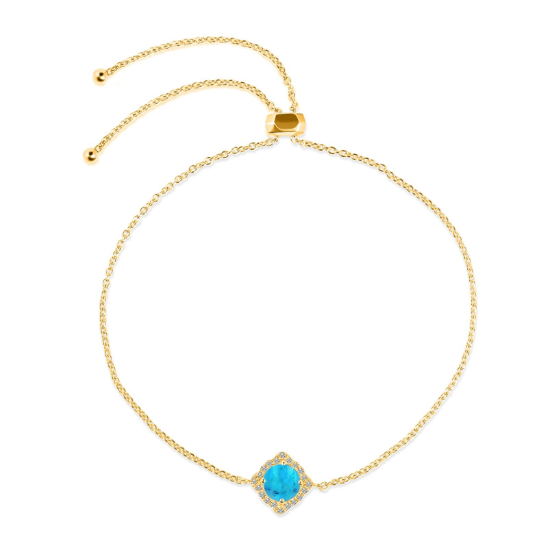 Turquoise & White Topaz Bracelet With Adjustable Camera Lock TRQ-RDB-66.