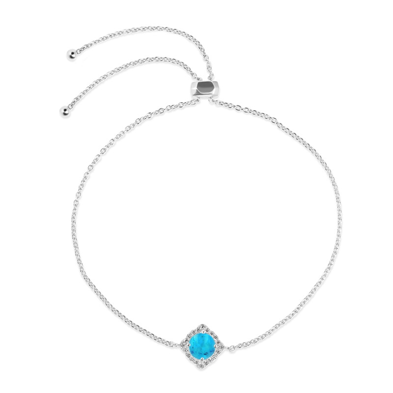 Turquoise & White Topaz Bracelet With Adjustable Camera Lock TRQ-RDB-66.