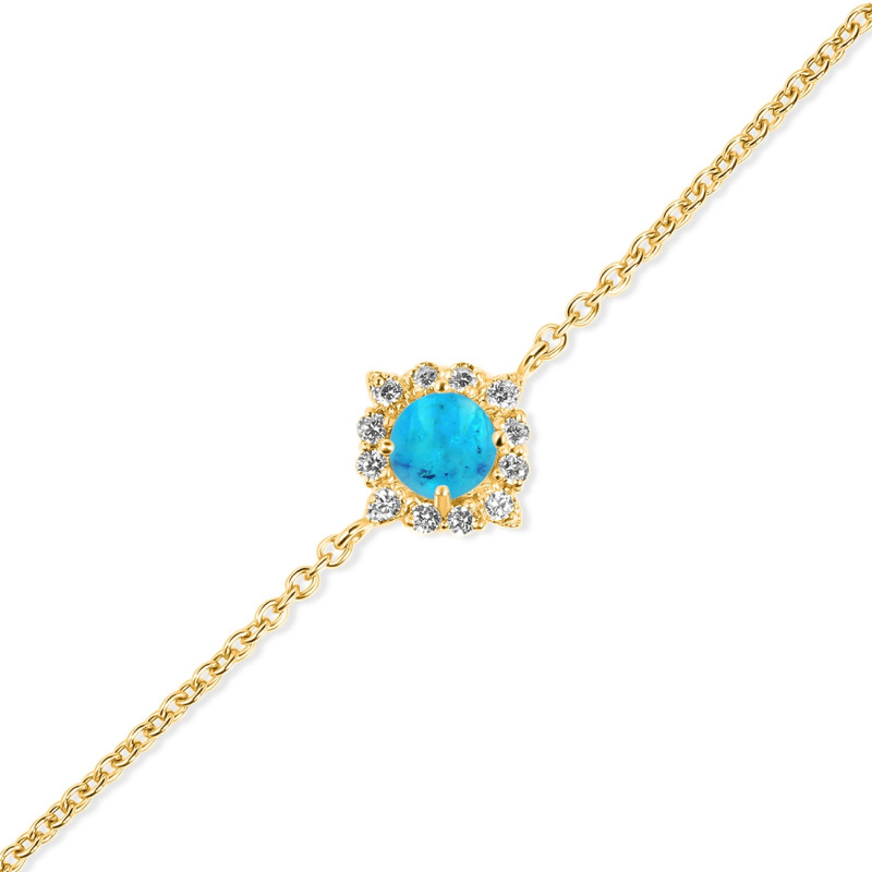 Turquoise & White Topaz Bracelet With Adjustable Camera Lock TRQ-RDB-67.