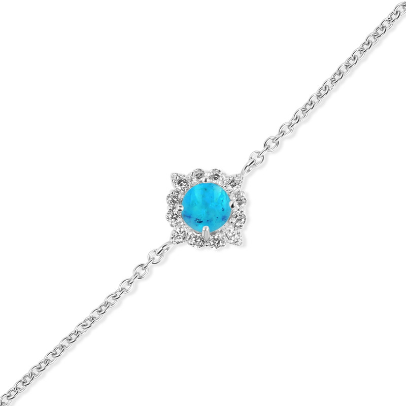 Turquoise & White Topaz Bracelet With Adjustable Camera Lock