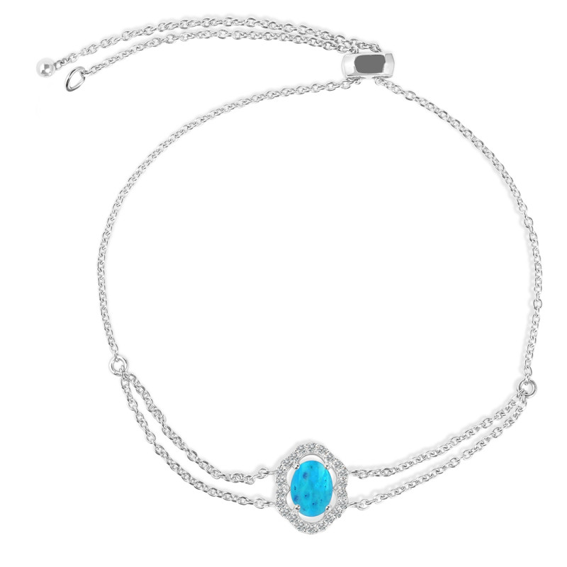 Turquoise & White Topaz Bracelet With Adjustable Camera Lock TRQ-RDB-68.