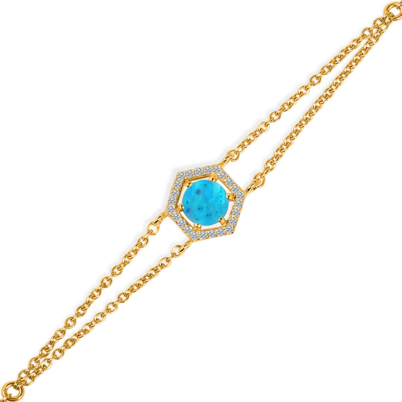 Turquoise & White Topaz Bracelet With Adjustable Camera Lock TRQ-RDB-83.