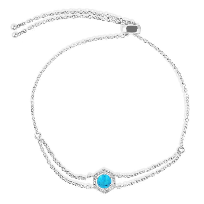 Turquoise & White Topaz Bracelet With Adjustable Camera Lock TRQ-RDB-83.