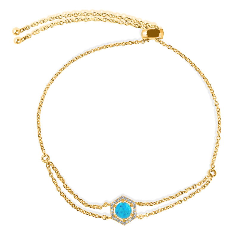 Turquoise & White Topaz Bracelet With Adjustable Camera Lock TRQ-RDB-83.
