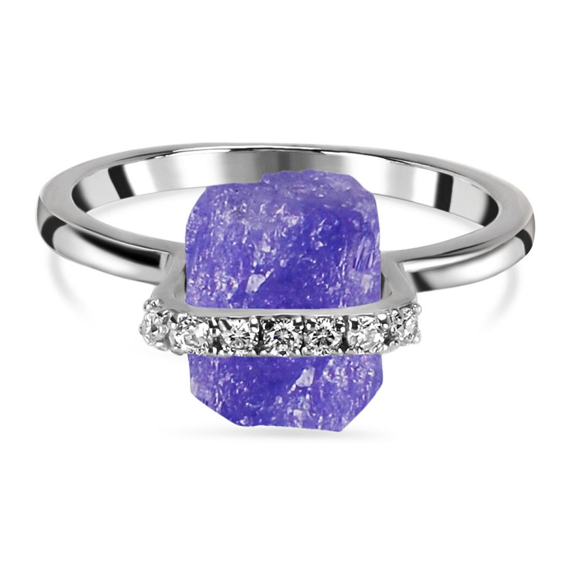 Tanzanite Raw Crystal & White Topaz Ring TZN-RR-381.
