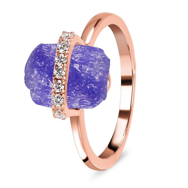 Tanzanite Raw Crystal & White Topaz Ring TZN-RR-381.