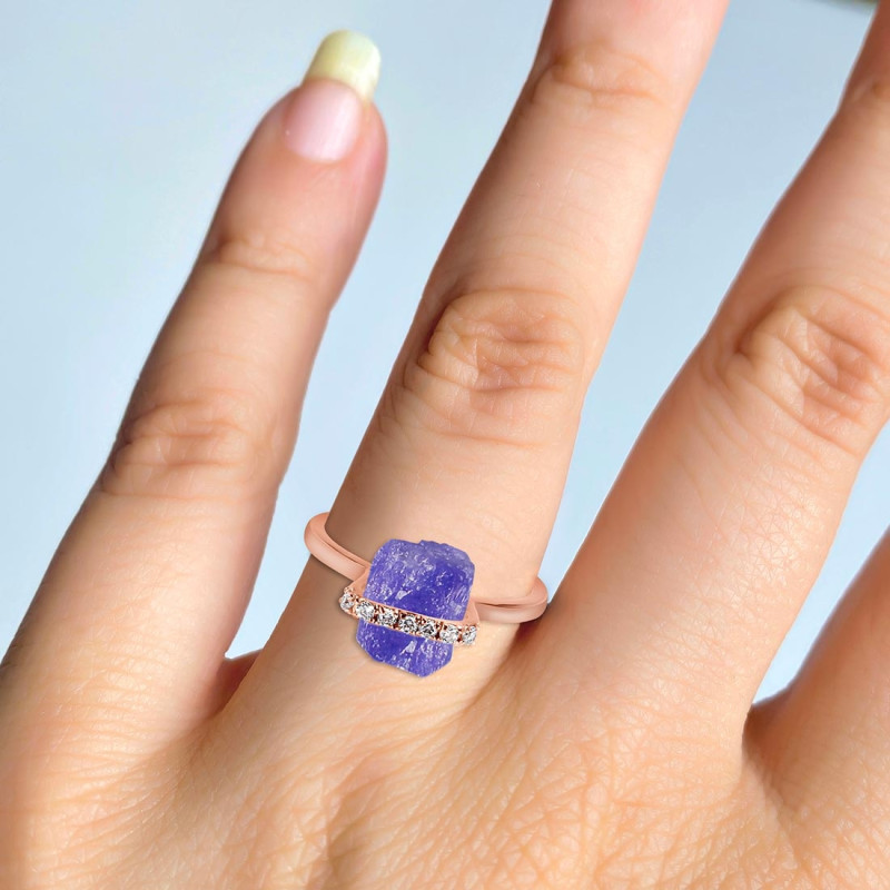 Tanzanite Raw Crystal & White Topaz Ring TZN-RR-381.