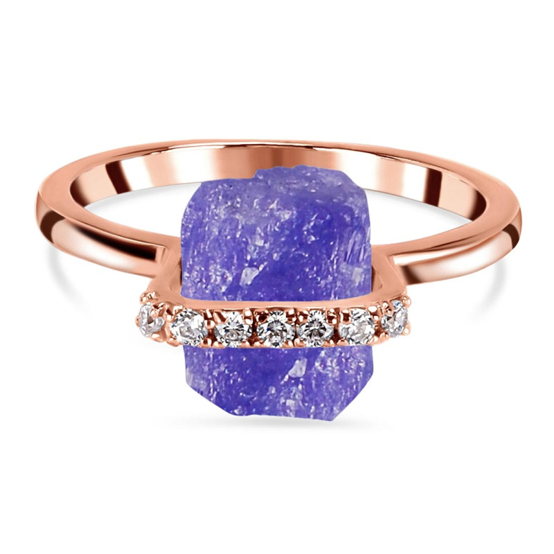 Tanzanite Raw Crystal & White Topaz Ring TZN-RR-381.