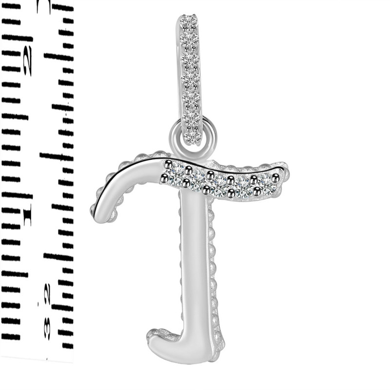 Cubic Zirconia Alphabet T Pendant CUZ-RDA-202.